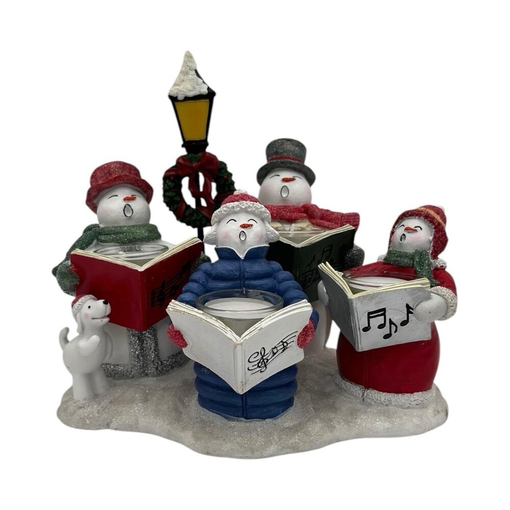 Yankee Candle Christmas Caroling Snowmen Tea Light Display 9" X 9.5" Retired EUC